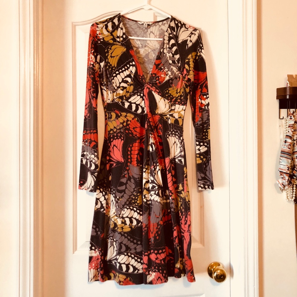 Beautiful brown orange and green butterfly dress